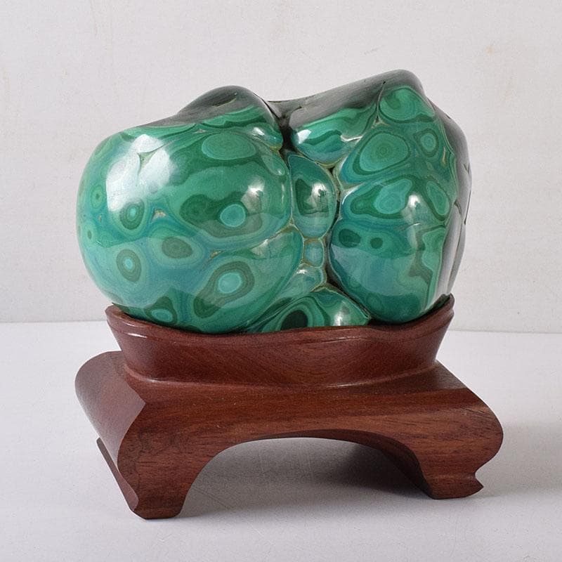 天然石　鑑賞石　孔雀石　マラカイト　重さ約3.33㎏　唐木台付　V　R8355
