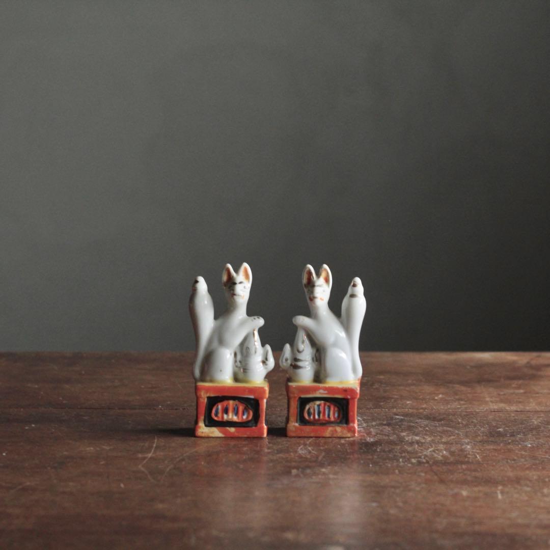 磁器人形 お稲荷さん 一対 民芸 古道具 アンティーク