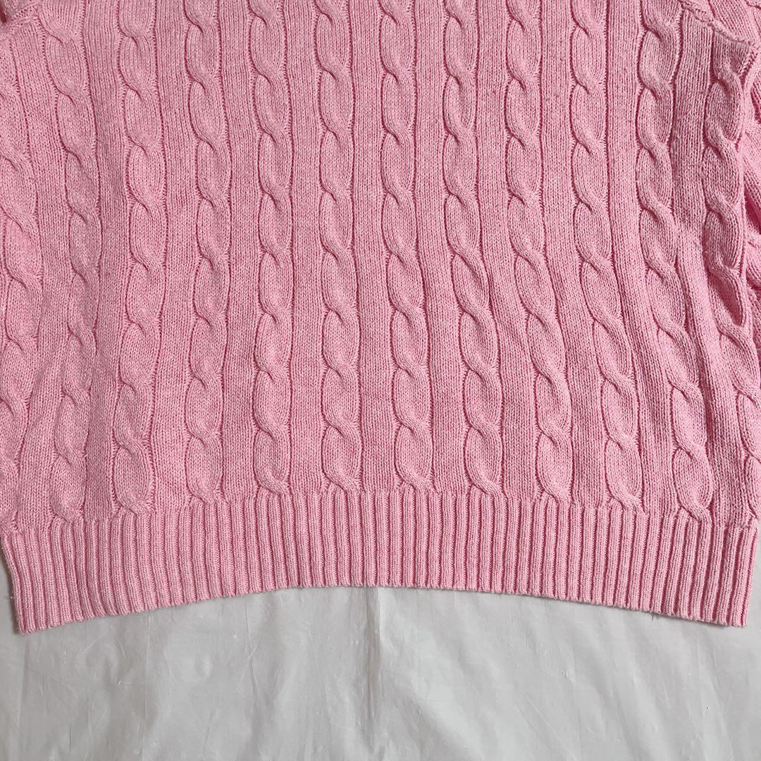 現行QRタグ ポロラルフローレン ケーブルセーター ピンク クルーネック