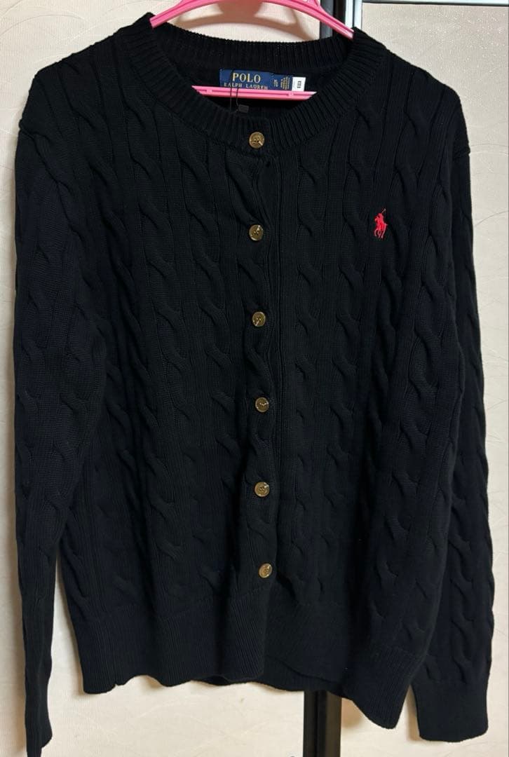 ケーブルニットコットンクルーネックカーディガンブラック