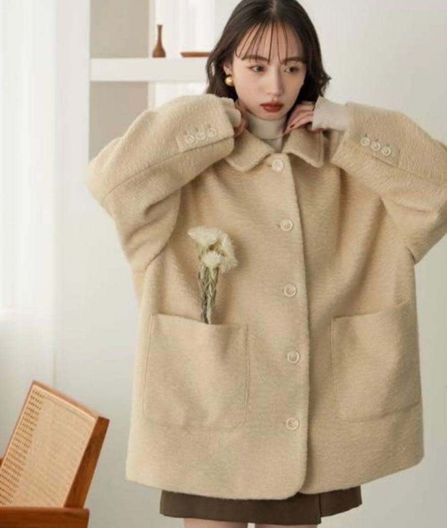 hinari ステンカラーシャギーミドルコート - メルカリ