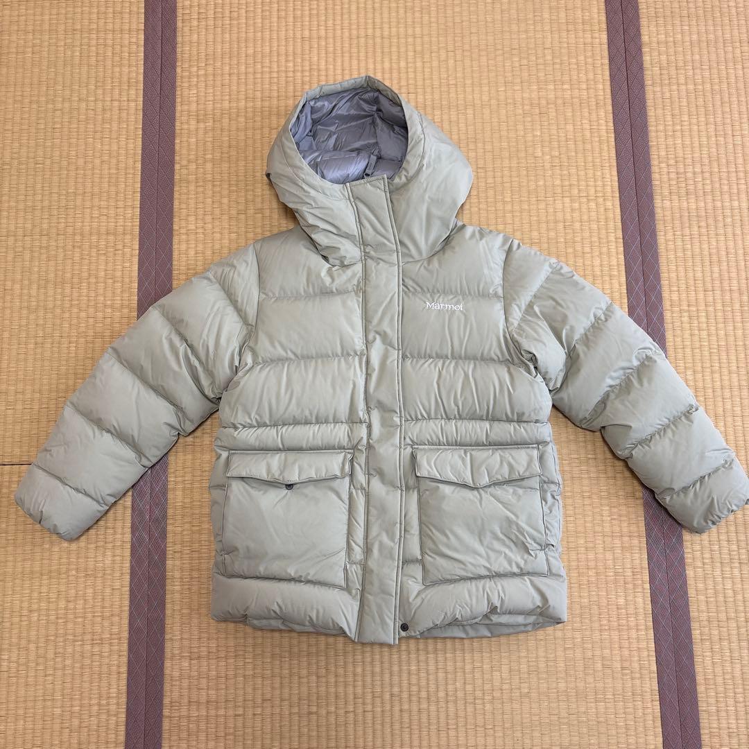 Marmot フード付きダウンジャケット ライトグレー