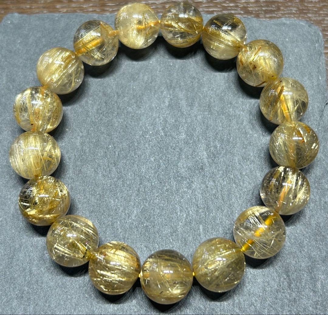 ゴールド　ルチル　クォーツブレスレット　12.5mm