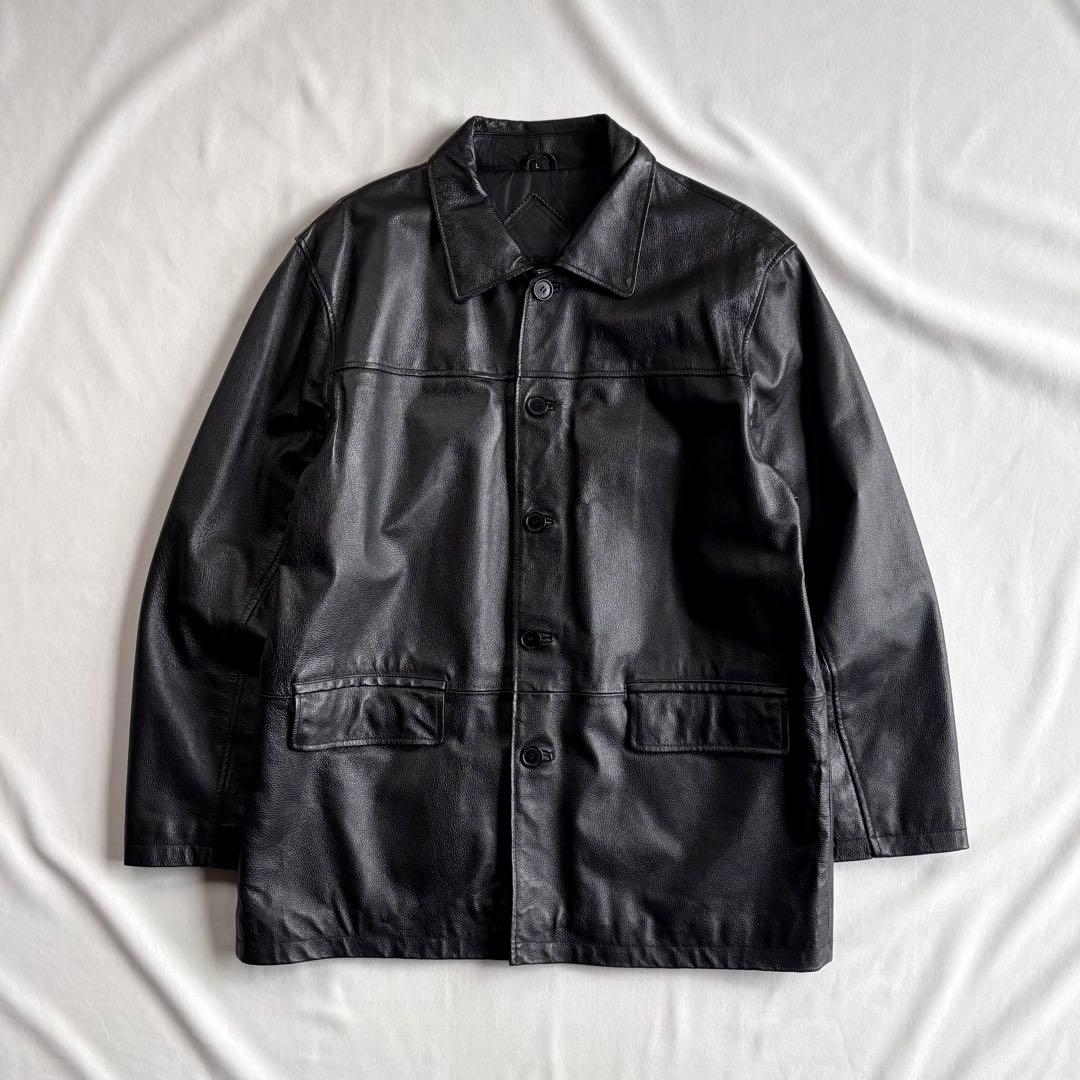 ジャケット・アウター 90s EURO label cow leather car coat BLK