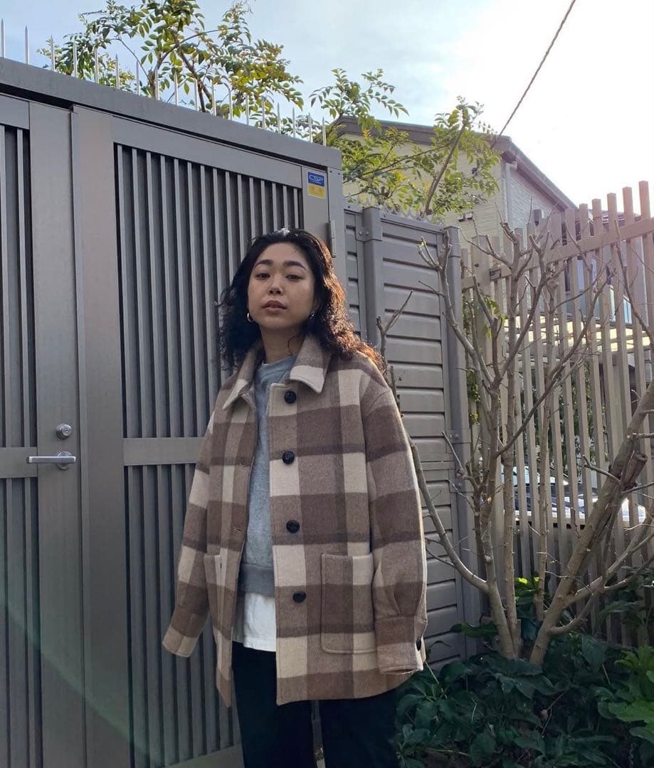 WOOLチェックMIDIUMコート