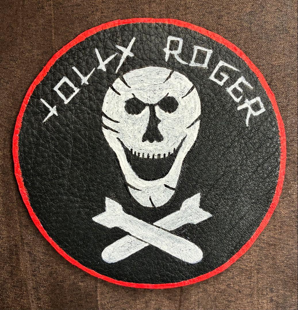 レザー製スコードロンパッチJOLLY ROGERS ハンドペイント牛革ワッペン