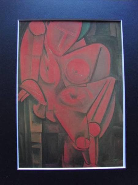 萬鉄五郎、【もたれて立つ人】、希少な額装用画集画、新品高級額 額装付