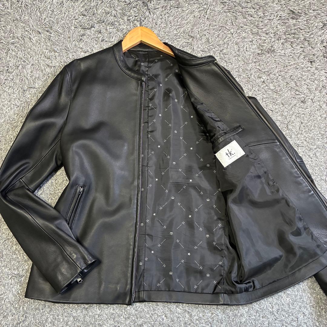 【美品】タケオキクチ シングルライダースジャケット ラムレザー ブラック L