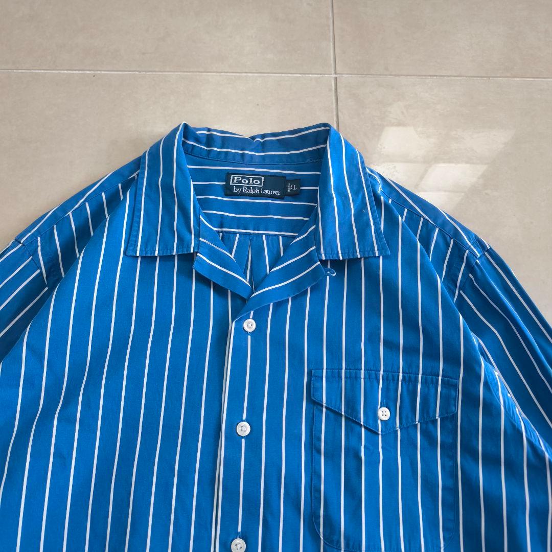 Ralph Lauren オープンカラーシャツ ストライプ 開襟 ブルー L - メルカリ