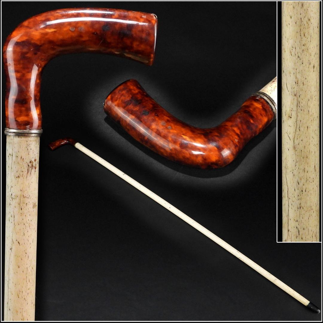 中国美術 時代物 老獨角鯨 歯牙 一角鯨 本鼈甲 杖 本物/長さ約90cm