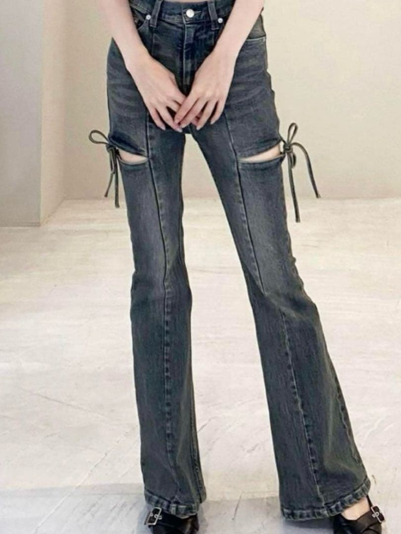 RESEXXY カットアウトリボンデニムパンツ ブルー Sサイズ