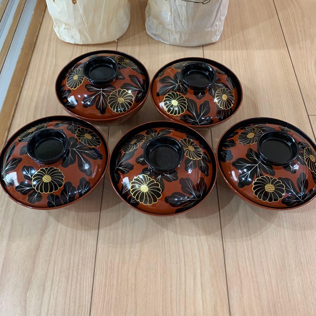 漆器 椀 １０個セット 黒と金の輪島花模様 漆器 椀 10個セット 黒と金の輪島花模様 漆器 椀 10個