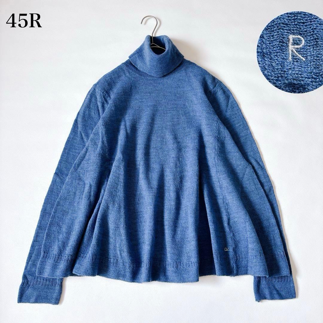 未使用級♡45R アルル超ガーゼのフレアータートルネックＴシャツ ウール ブルー