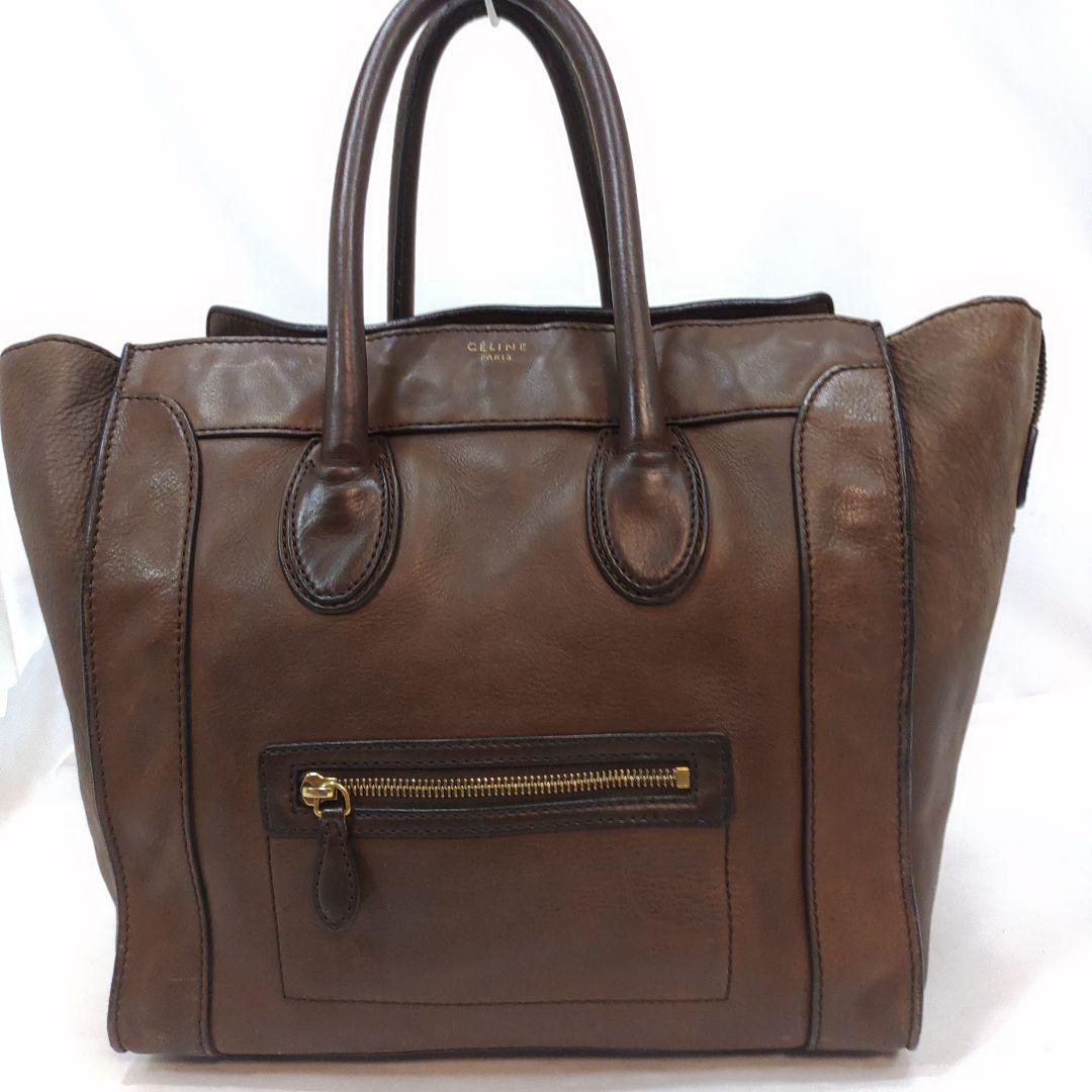 セリーヌ ラゲージ ミニ トートバッグ レザー ダークブラウン