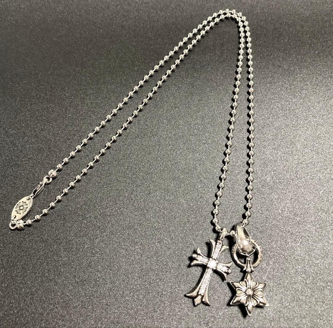 ダイヤ　クロス　クロススター　ボールチェーン　ネックレス　60㎝ SPINNS（スピンズ） ネックレス ラインストーンクロスデザイン ボール