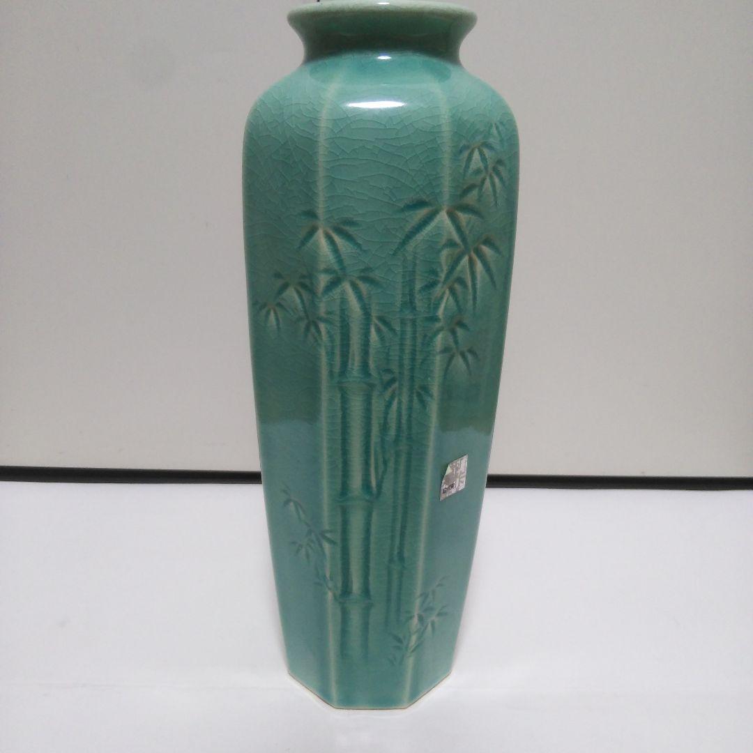 白沢窯 青緑色 竹模様 陶器花瓶 箱付き 花入 華道具 - メルカリ