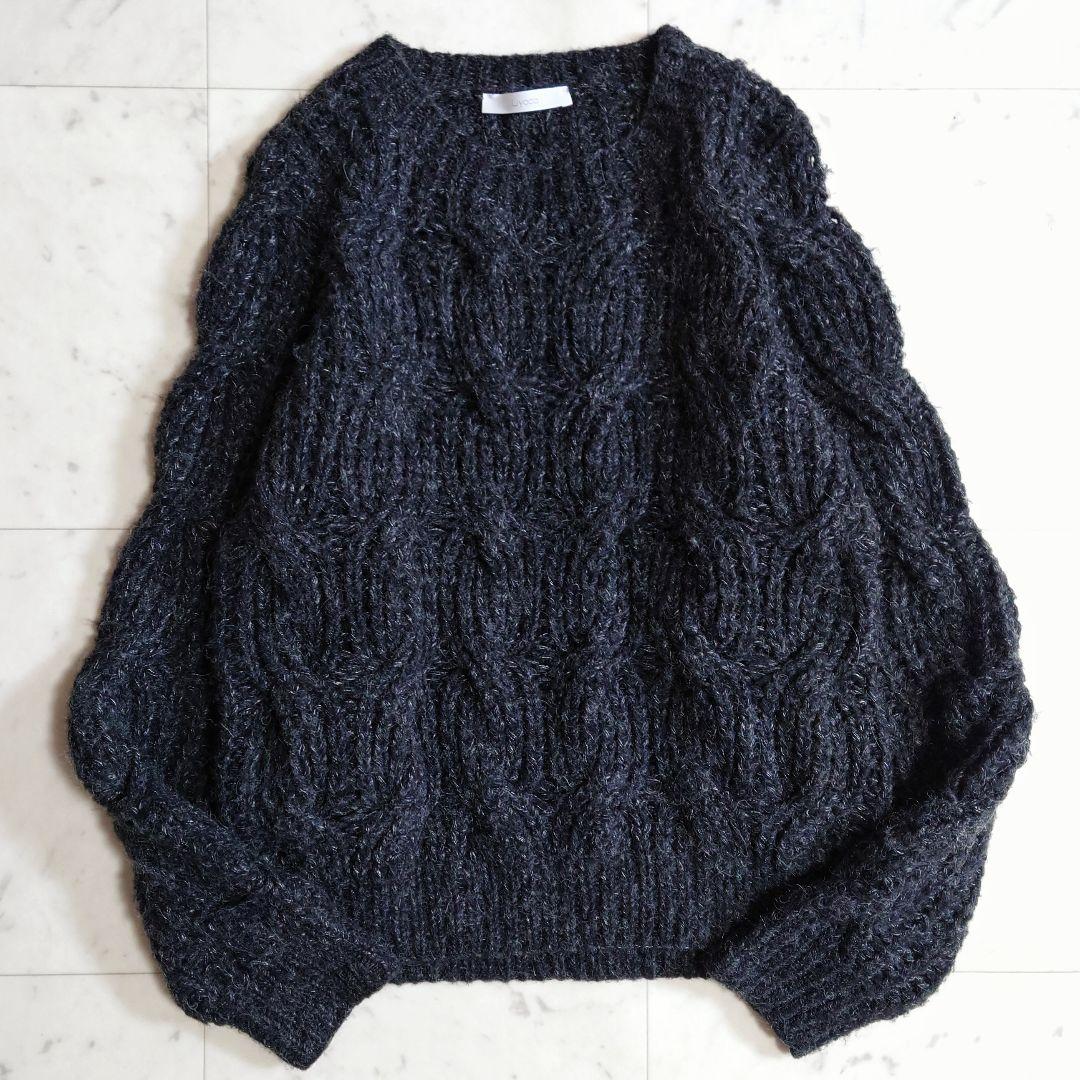 美品♪リヨカ Liyoca ケーブル編み モヘヤ ウール ニット ブラック