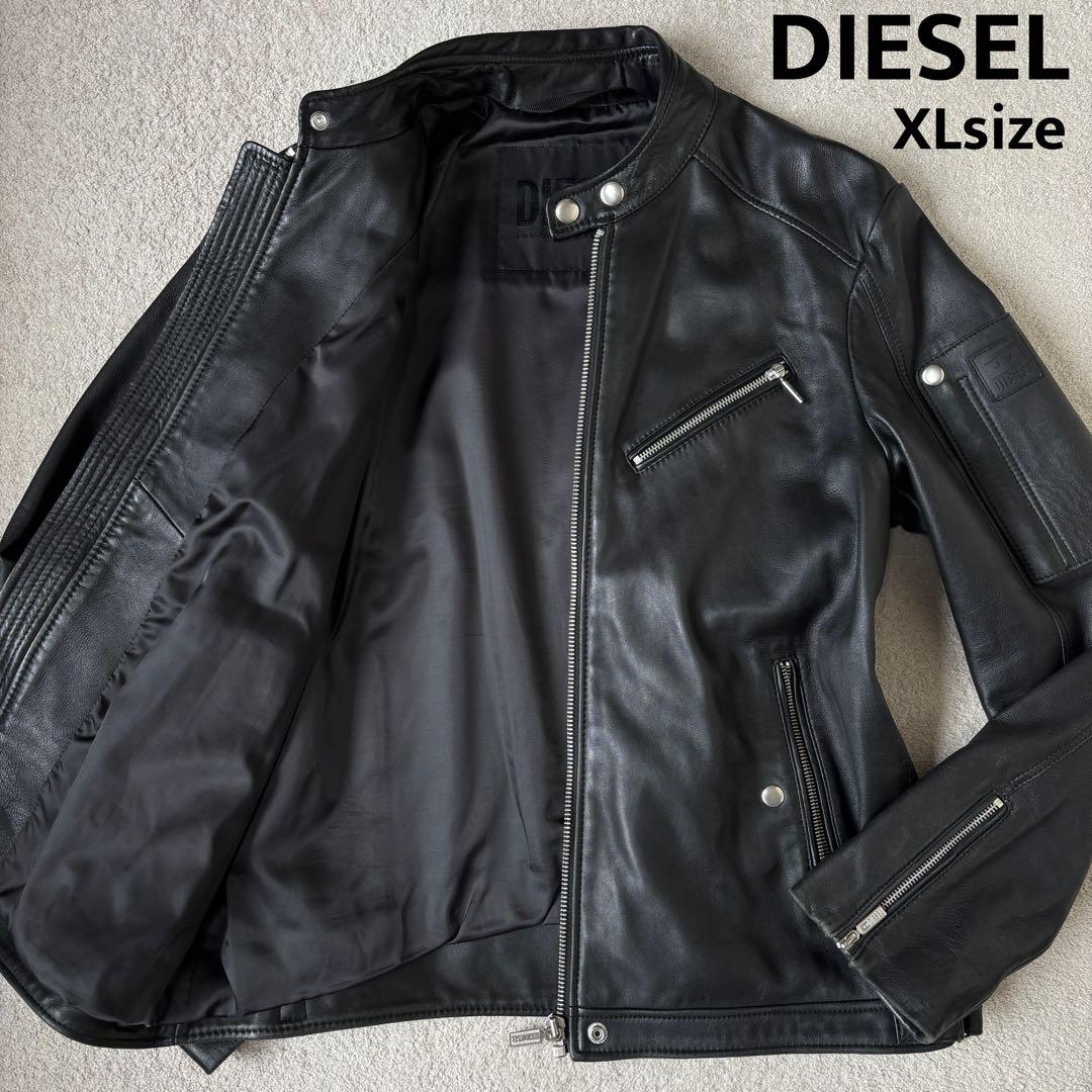DIESEL レザージャケット XLサイズ ライダース シープスキン ブラック DIESEL（ディーゼル） シープスキンレザージャケット メンズ 羊革 本革
