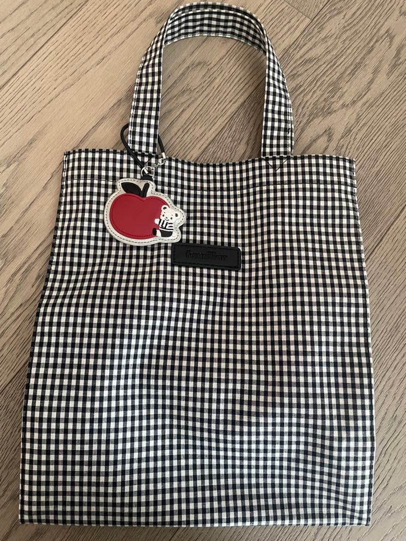 familiar ブラック・ホワイトチェック トートバッグ
