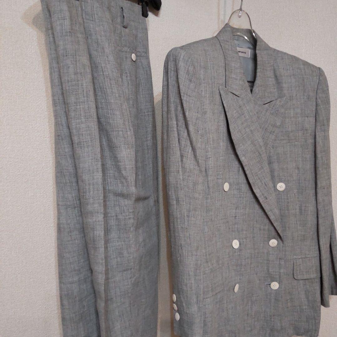 【未使用♥麻100%】ダブルボタン　テーラード　パンツスーツ　涼しい背抜きリネン