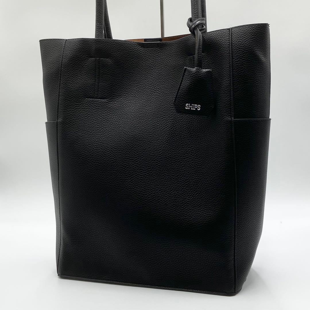 未使用級　SHIPS ヴァーティカル トートバッグ　メンズ　レザー　ブラック