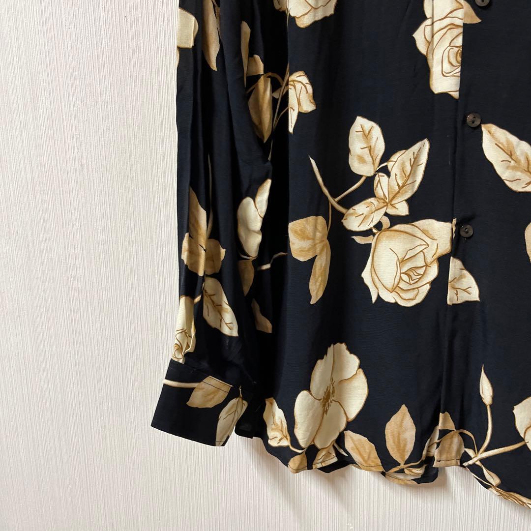 LE GARAGE ルガラージュ シャツ XL程 黒 花柄 フランス製 レーヨン