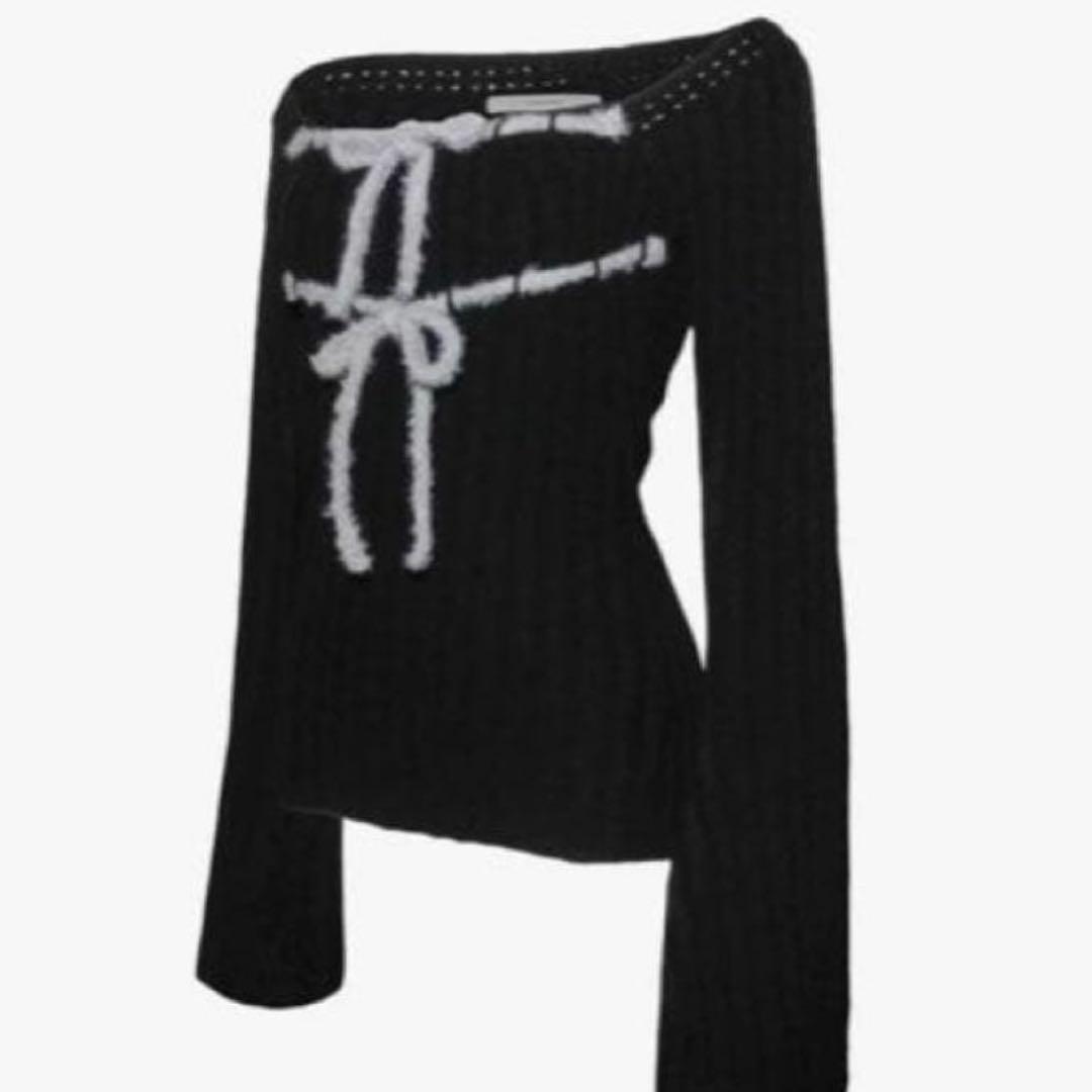 theredthread S rib knit tops ribbon ニット