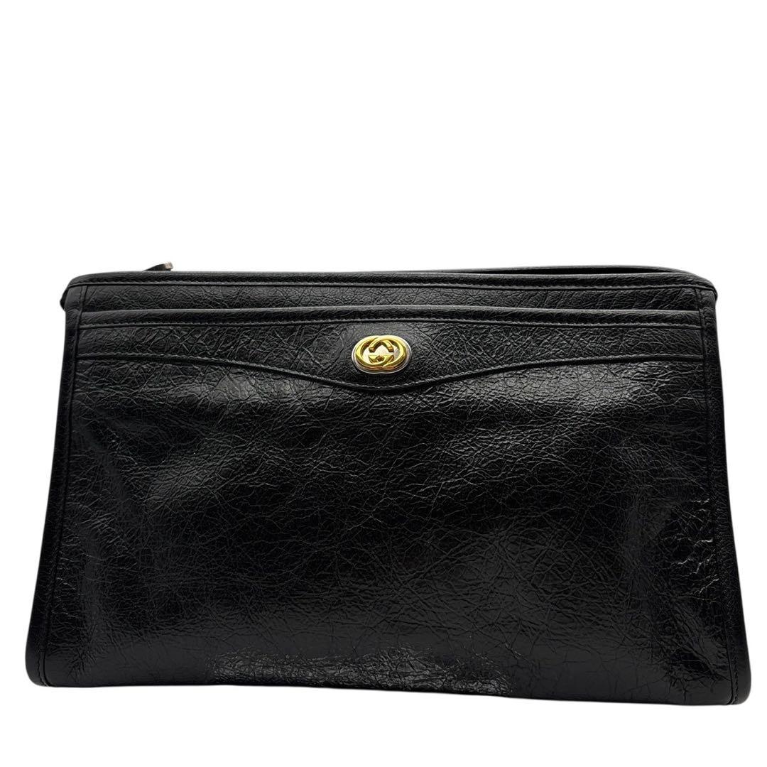 極美品◎ グッチ インターロッキング GG クラッチバッグ 男女兼用 黒