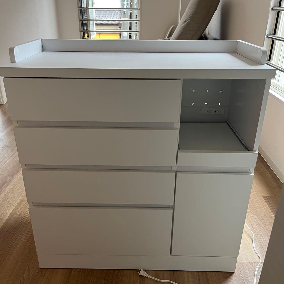 LOWYA 食器棚 キッチン収納 ホワイト木製キャビネット 5引き出し