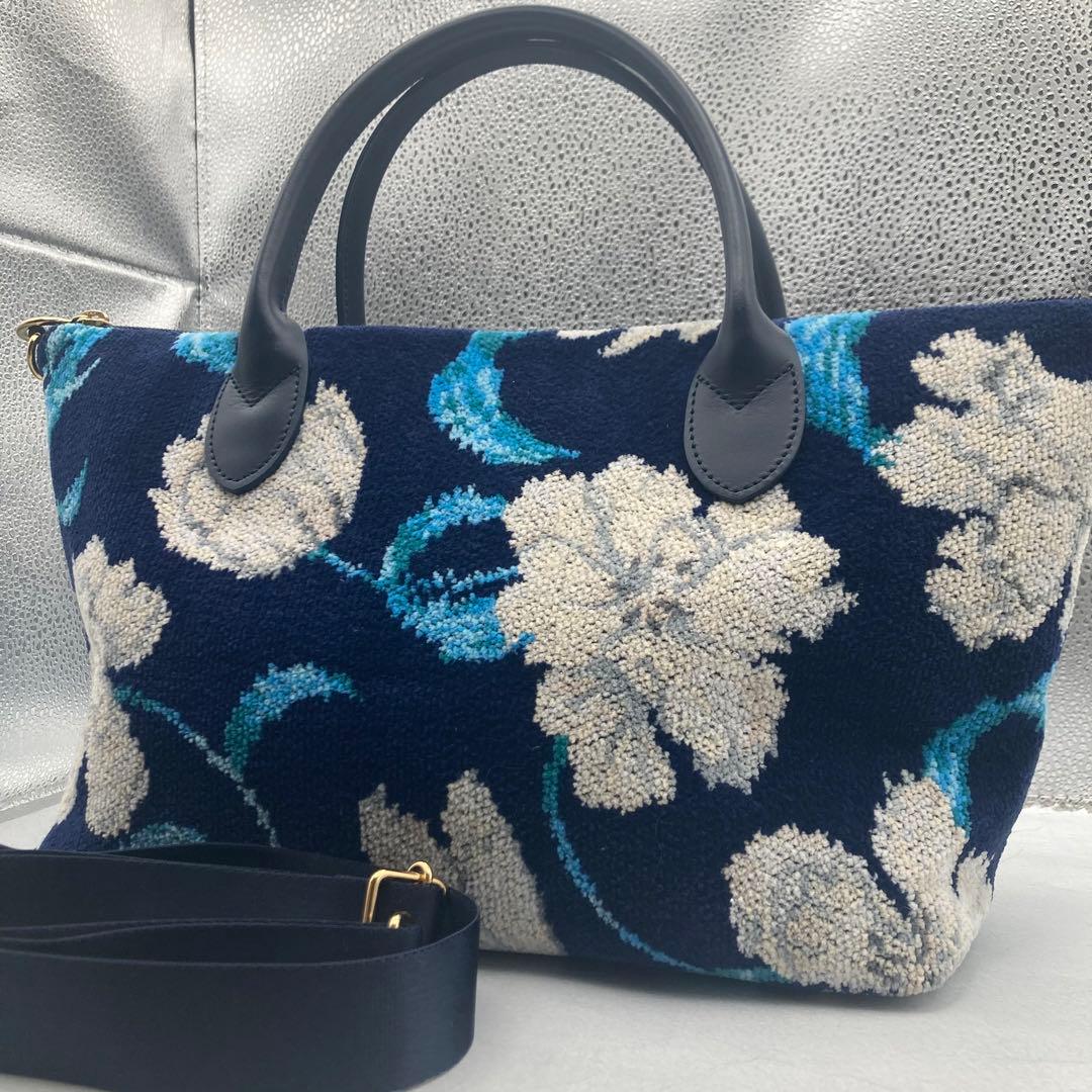 極美品✨ フェイラー　ピュアリティ　シュニール織　ハンドバッグ　ショルダー　紺色