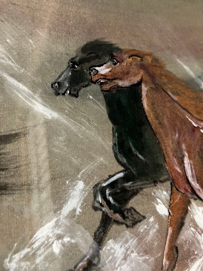 佐藤暢芳作、馬、シルク、絵画、サイン、落款