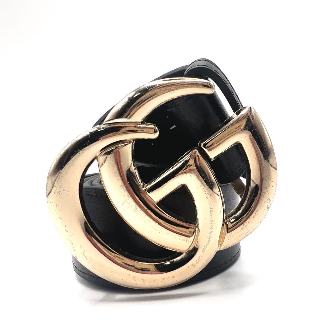 極美品✨GUCCI ベルト 黒 マーモント ゴールド金具 ダブルG GG