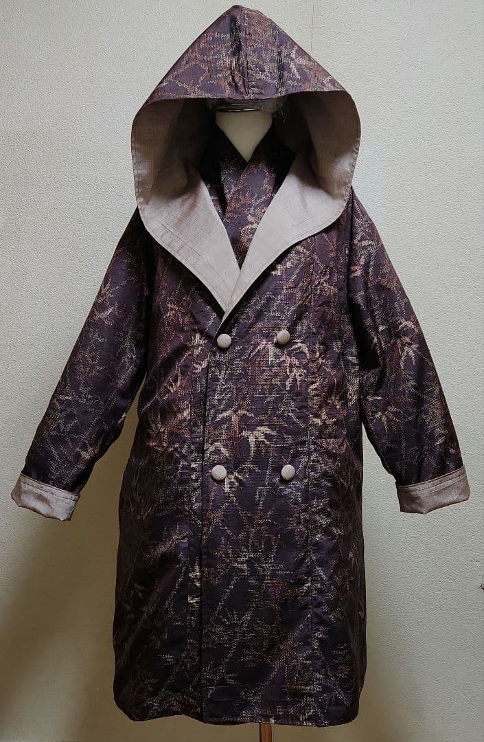 正絹結城紬&無地系紬着物リメイクリバーシブルWフ－ドコ－ト＊結城紬マフラー付き 160611-1105508.jpg