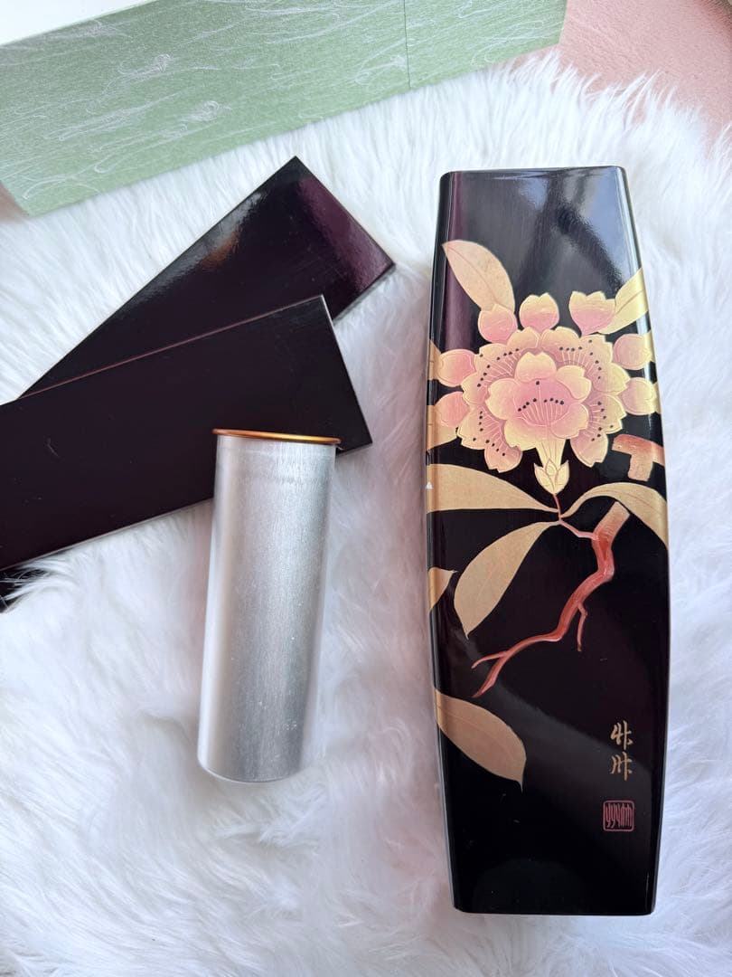 希少 1994年 日本皇室献上品 蒔絵 金彩 漆花瓶