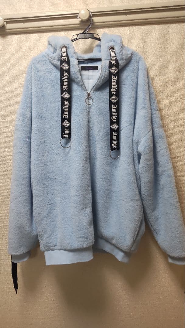 Amilige ウサ耳ファーZIPコート（水色）