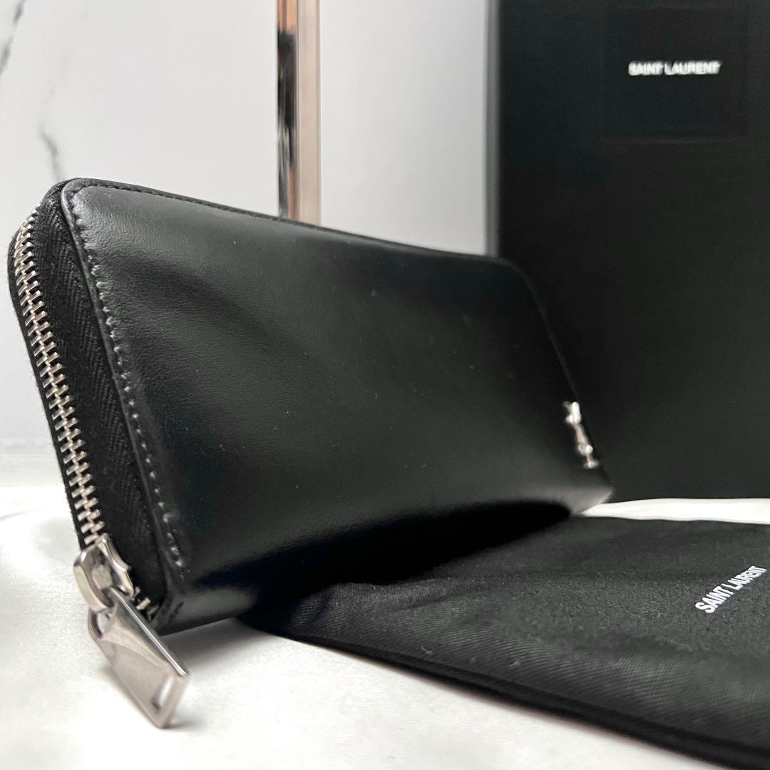 ◇箱・袋付き極美品◇サンローラン　長財布　カーフレザー　ブラック　YSLロゴ