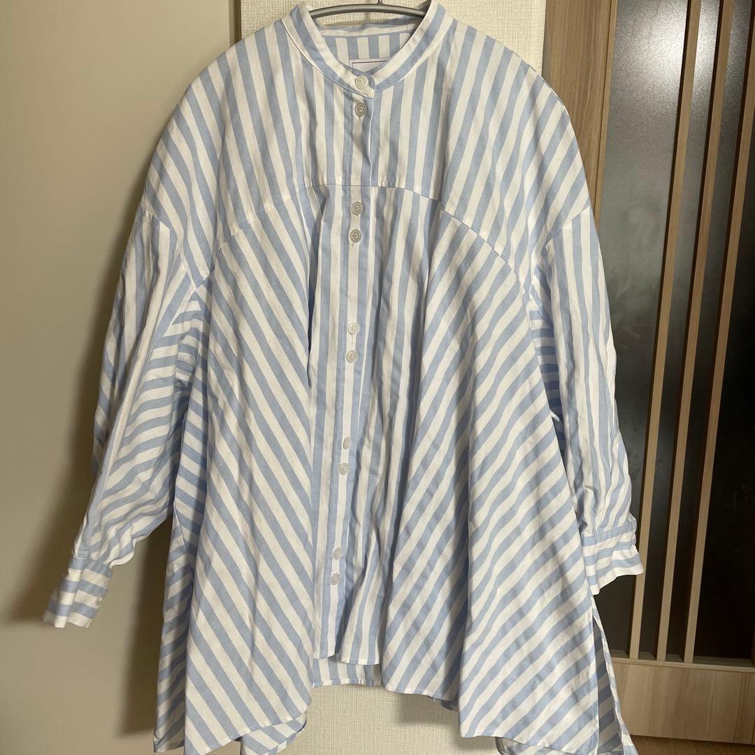LINKABLE リンカブル　ブルーストライプ餃子ブラウス　シャツ RAGEBLUE（レイジブルー） ブラウス シャツ ストライプショートシャツ
