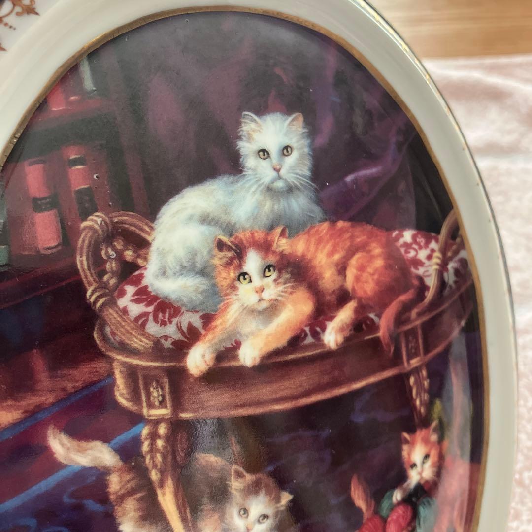 希少 マイセン 猫 壁掛け 飾り絵 プレート 猫の絵画 アンティーク