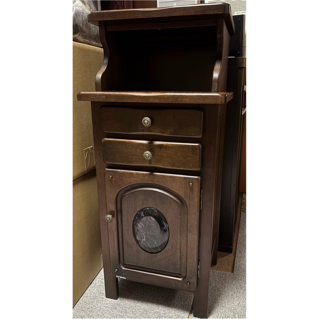 カリモク家具　電話台　ダークブラウン 楽天市場】【中古】カリモク ファックス台 コンセント付 電話台 木製