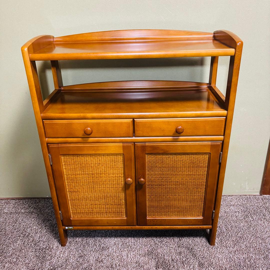 オールドカリモク　電話台　FAX台　キャビネット　昭和レトロ Karimoku カリモク 木製 電話台、FAX台 キャビネット飾り棚 収納 台