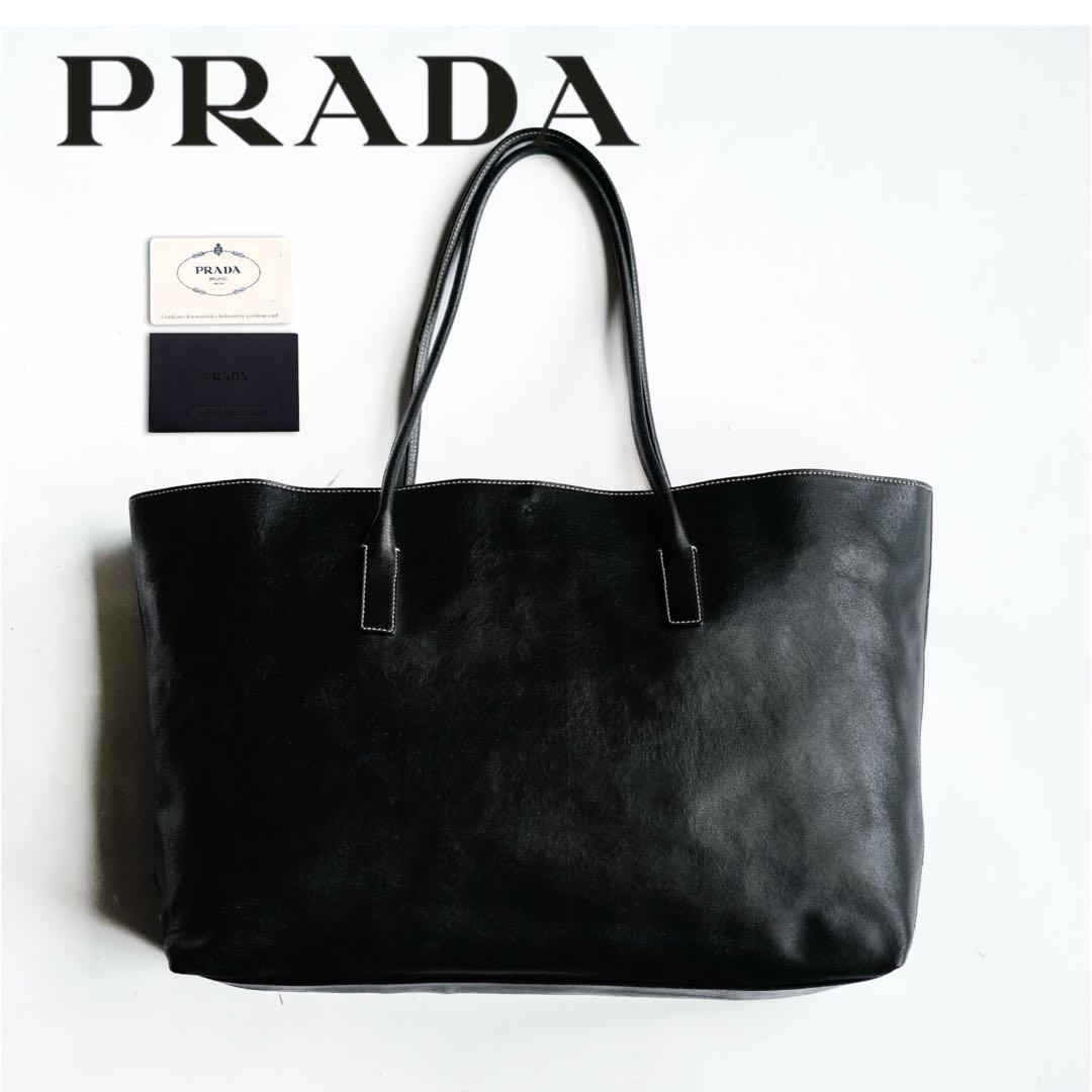 バッグ Prada Black Leather Elegant Vintage Tote