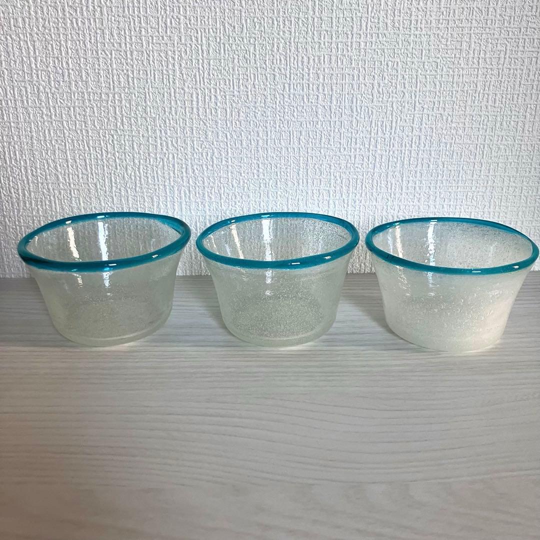 b*n様 【倉敷ガラス】小谷眞三 翠フチ泡小鉢3点セット