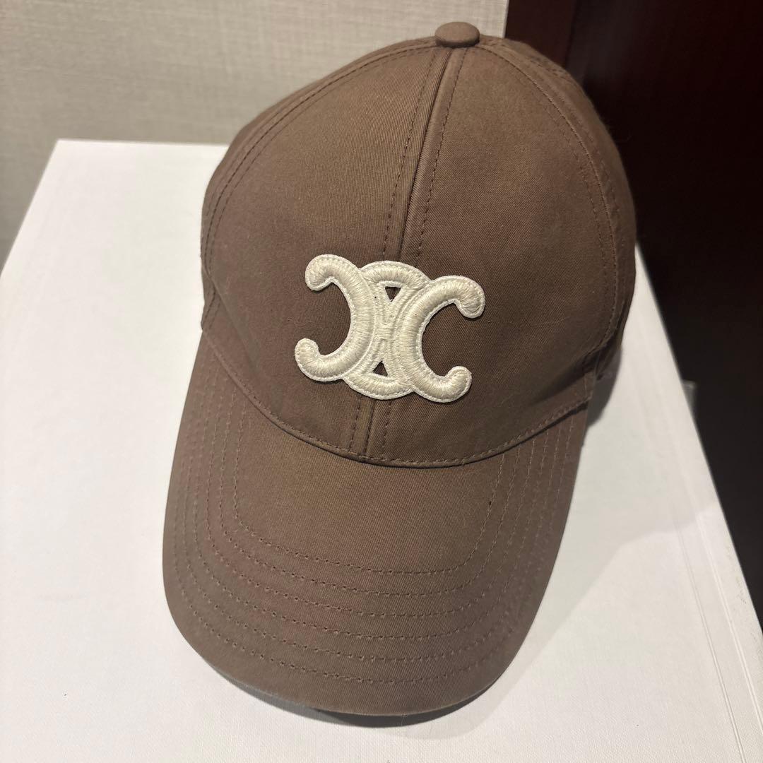 CELINE ブラウンロゴ刺繍 キャップ Sサイズ