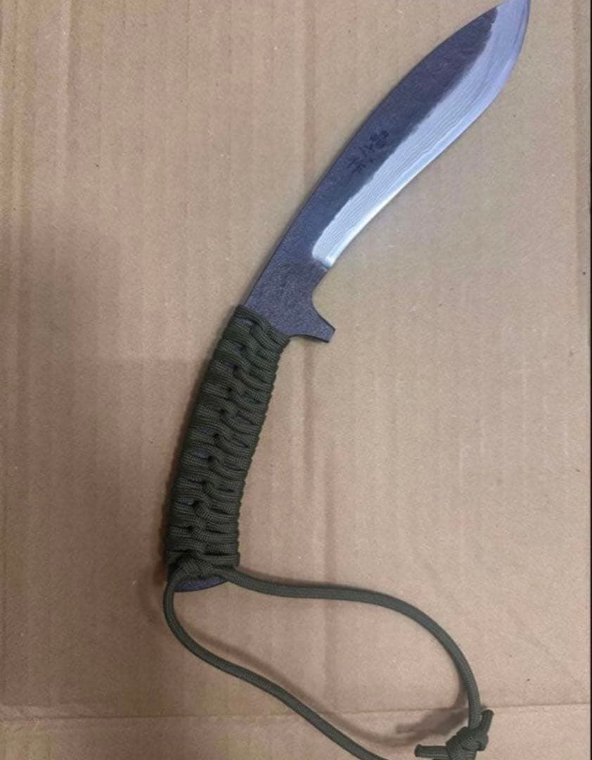 晶之作 青入 墨流し ダマスカス サバイバル ナイフ 剣鉈 アウトドアD1451