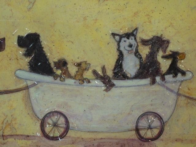 絵 絵画 ☆サムトフト アートフレーム「いぬタクシー」☆【 動物＆癒し