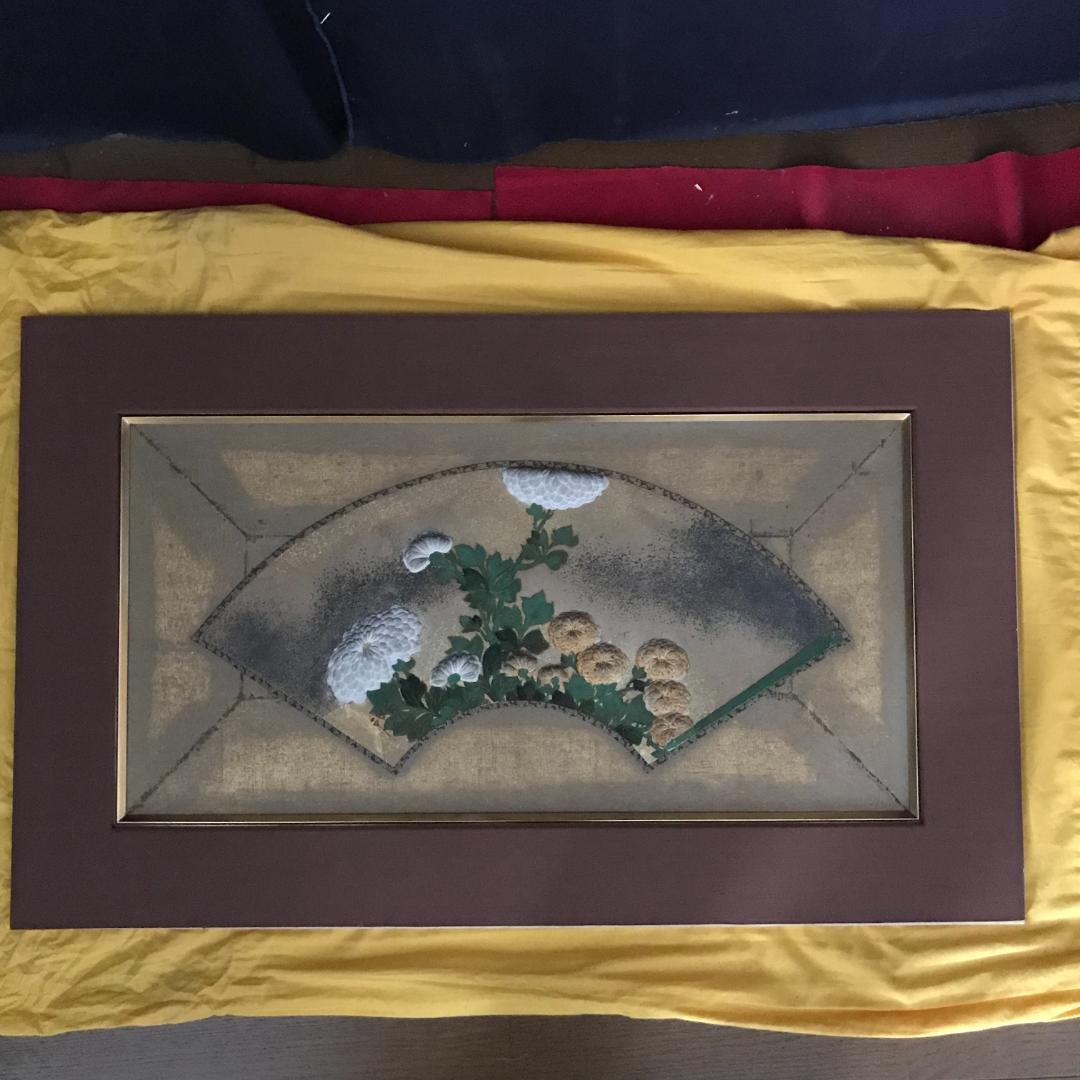 尾形光琳/菊花之図/扇面菊図/日本画/額/掛軸/掛軸/名家伝来/Y-838