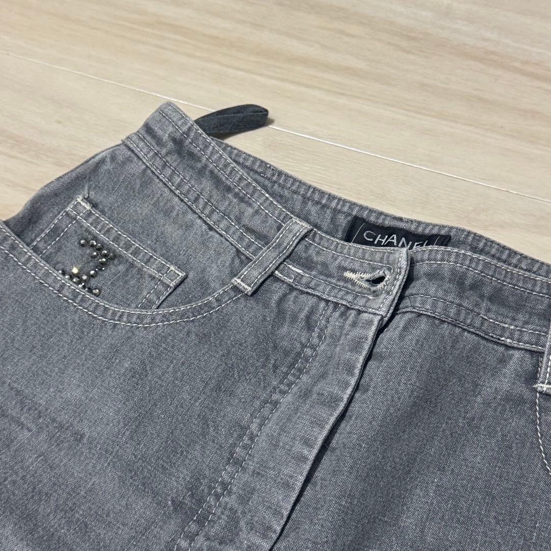 chanel デニム フレアパンツ ココマーク ラインストーン