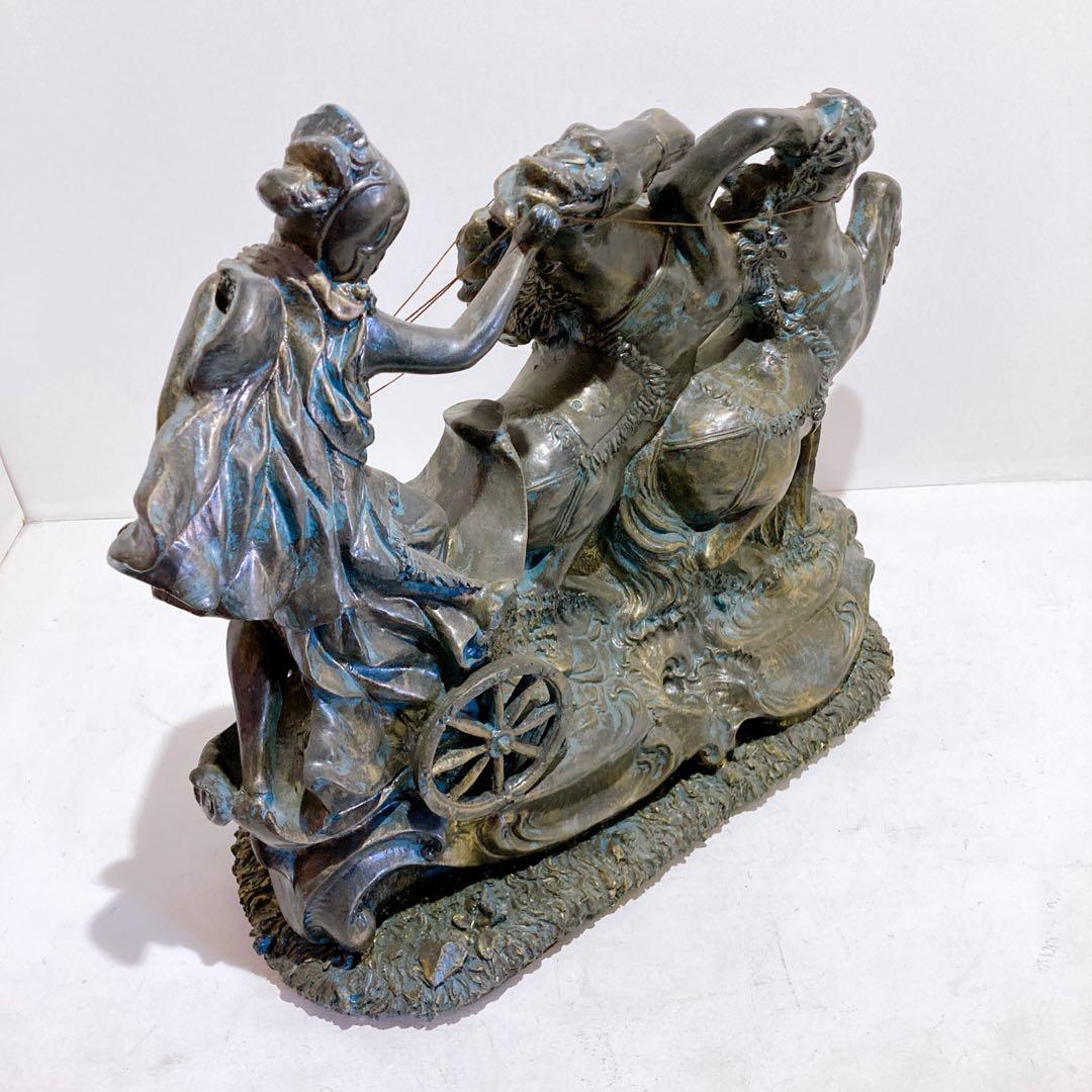 アンティーク チャリオット 銅像 オブジェ 置物 二頭立て 馬 西洋