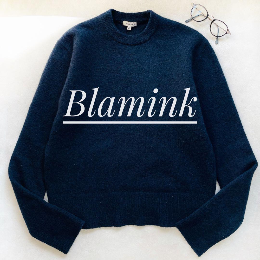 美品✴︎Blamink ヤク混 クルーネック ニット 38 ネイビー ブラミンク