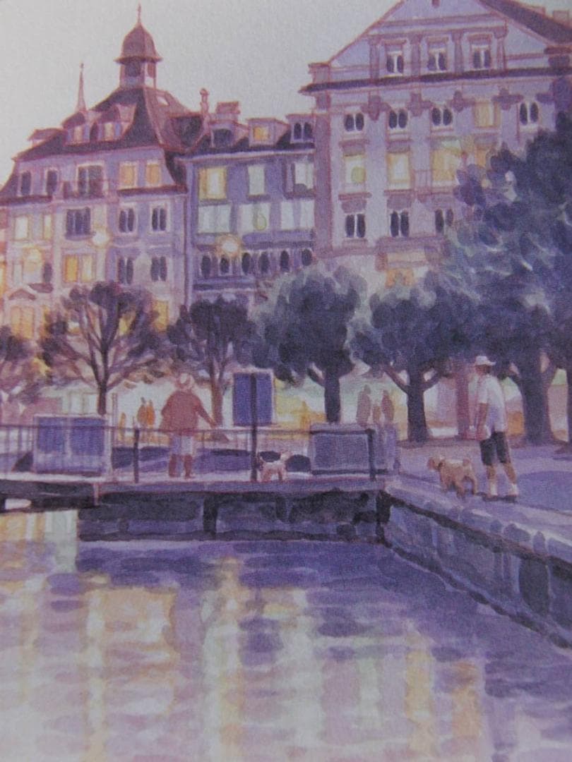 笹倉鉄平、【ルツェン夕景】、希少な額装用画集より、状態良好、新品